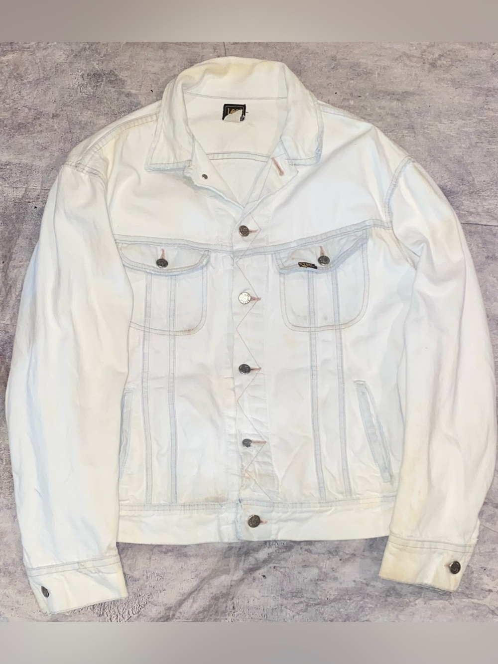 Vintage 70s 80s Lee Riders 101J Union Made USA White Wash Denim Cowboy Jacket L